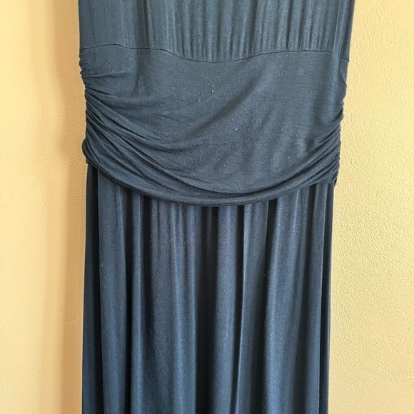 Anthropologie Bailey 44 Navy Blue Maxi Dress Sz Large Slit Scoop Neck Ruched - Picture 9 of 13